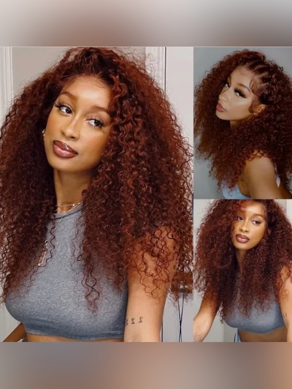 YIROO #33B Reddish Brown 20” Jerry Curly 4x4 HD Lace Glueless Human Hair Wig